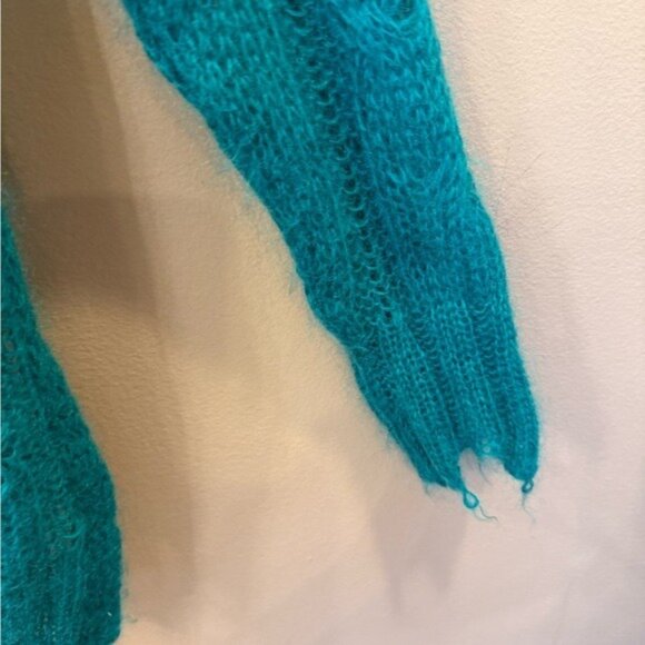 Anthropologie Women’s Sweater Sheer Teal Cable Knit Open Weave Size Small Cozy - Picture 6 of 11